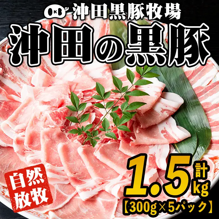 B6-01 鹿児島県産！贅沢な黒・沖田の黒豚(計1.5kg・ロース、肩ロース、バラ、モモ、ウデいずれか5パック) 国産 九州産 鹿児島 肉 お肉 黒豚 豚肉 生姜焼きしょうが焼きしゃぶしゃぶ 冷凍 冷凍便 【沖田黒豚牧場】