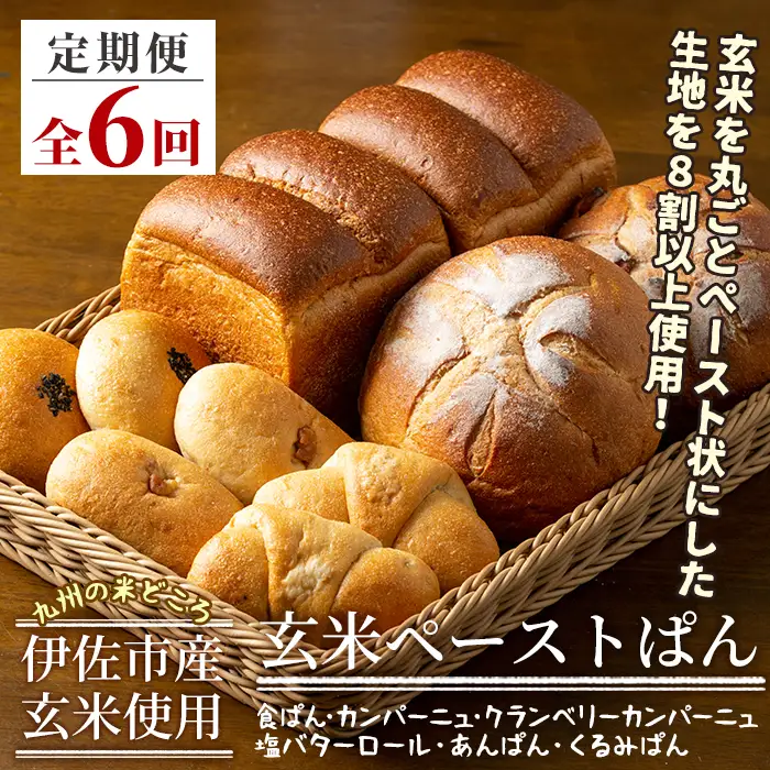 F0-02 【定期便】玄米ペーストぱん詰め合わせ定期便(6ヶ月) 伊佐市 特産品 自社栽培 玄米 パン 食ぱん カンパーニュ クランベリーカンパーニュ バターロール あんぱん くるみぱん 詰合せ セット【やまびこの郷】