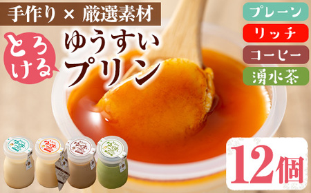 手作り！ゆうすいプリン(12個) ぷりん プリン コーヒープリン お茶スイーツ お茶プリン お茶 プレーン お菓子 おやつ デザート スイーツ 手作り ギフト 贈り物 プレゼント 贈答 手土産 バレンタイン ホワイトデー 冷蔵【ココアイ】_y119