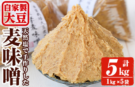 手作り麦味噌(計5kg・1kg×5袋) 麦みそ 麹【ほかむら】_y242