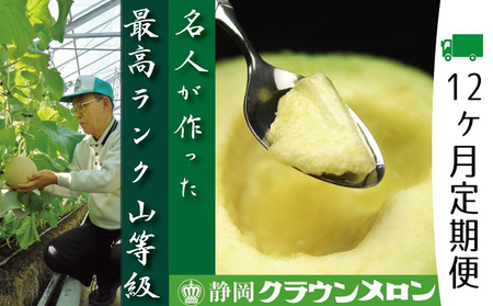 メロン 定期便 12ヶ月 クラウンメロン 山等級 名人 1玉 フルーツ 果物 高級フルーツ フルーツ定期便 マスクメロン 青肉 静岡メロン 静岡県 浜松市 12回 定期