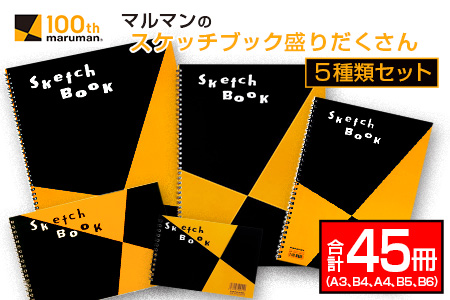 マルマン スケッチブック 盛りだくさん 5種類 セット A3 B4 A4 B5 B6 合計45冊 雑貨 日用品 文房具 画用紙 ノート 国産 リング製本 キャンバス イラスト 文具 筆記用具 画材 事務用品 ビジネスノート スクラップブッキング おすすめ 宮崎県 日南市 送料無料_GC3-25