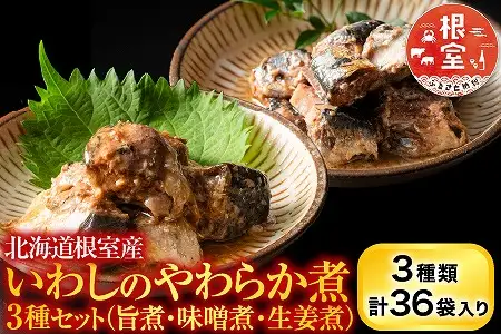 【北海道根室産】骨まで食べられる！いわしのやわらか煮3種セット(旨煮・味噌煮・生姜煮) B-09021