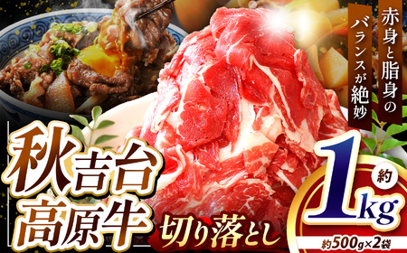 数量限定 秋吉台高原牛 切り落とし 合計1kg (約500g×2) 
