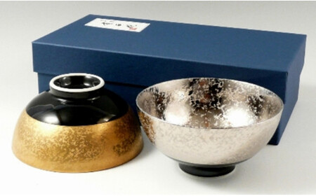 金濃・プラチナ濃黒釉掛分 組茶碗 【三光堂】金 プラチナ お茶碗 おちゃわん プレゼント ギフト A45-385