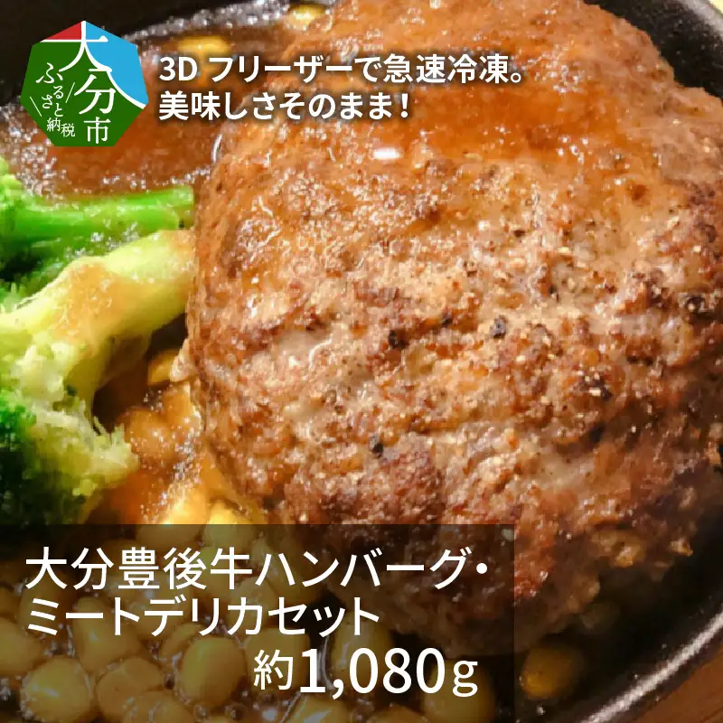 3Dフリーザーで急速冷凍。美味しさそのまま！　大分豊後牛ハンバーグ・ミートデリカセット　約1,080ｇ A05052