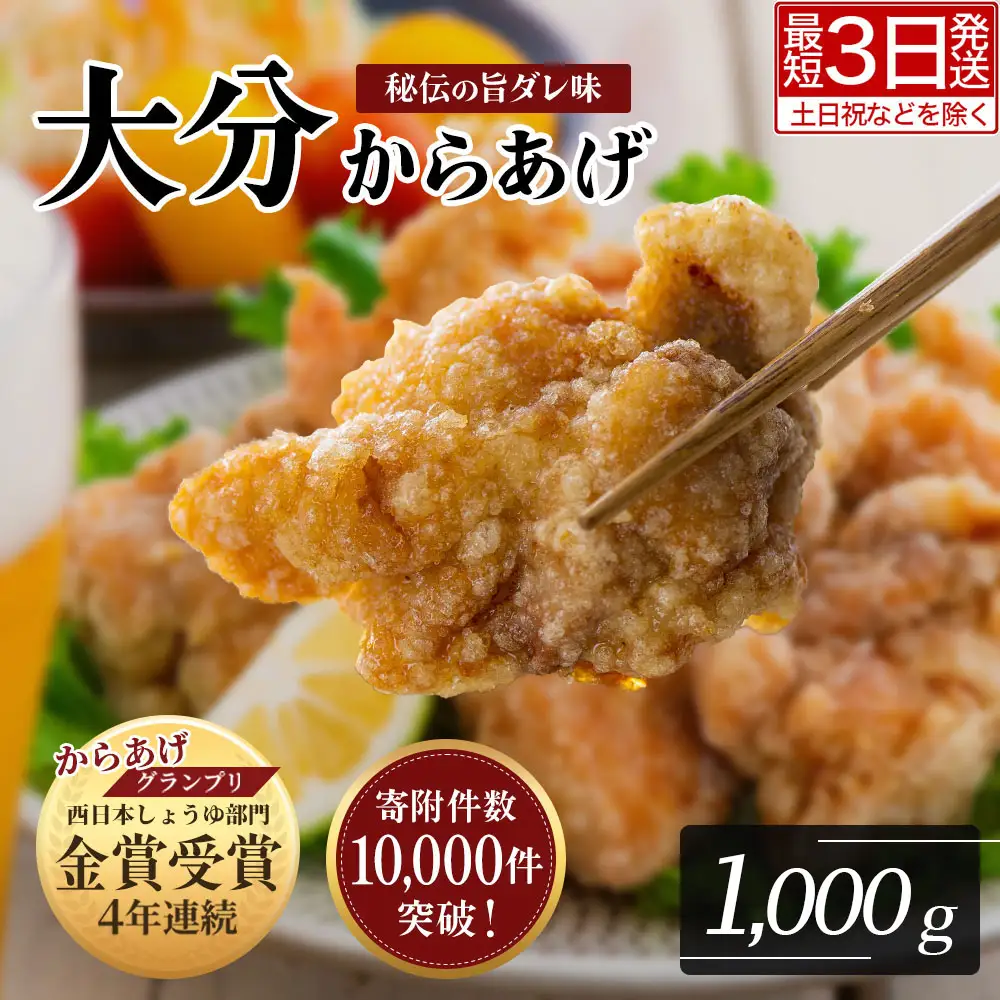 最短3営業日発送 骨なし 大分からあげ 1kg(500g×2袋) | からあげ 唐揚げ 豊後高田市