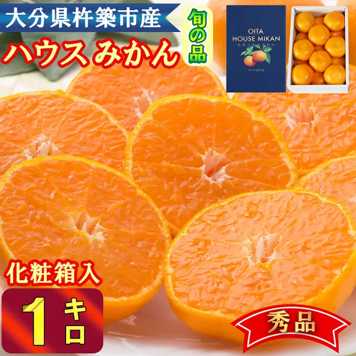 ハウスみかん 温室みかん ミカン ハウスミカン 温室ミカン 贈答用 1kg 秀品 ギフト 6月 7月 先行予約 大分 ／ハウスみかん約1kg（化粧箱入） ＜132-010＞