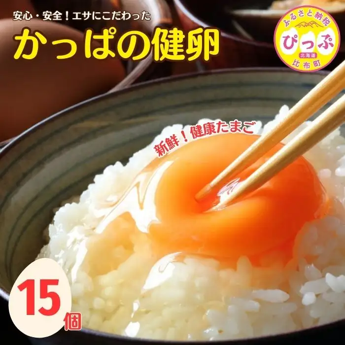 かっぱの健卵 15個入り【大熊養鶏場】たまご 卵 玉子 タマゴ 生卵 こだわり 卵かけご飯 TKG 国産 お取り寄せ 北海道 比布町 ぴっぷ 1006-001