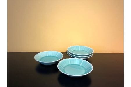 【伊万里焼】青磁花型深平皿 5枚セット 027-H669