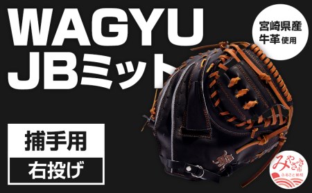 宮崎県産牛革使用 WAGYU JB ミット 硬式用 捕手用 JB-002F(ブラック/右投げ用)