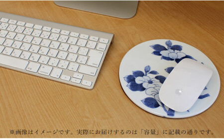 二宮閑山 有田焼マウスパッド 染付椿紋様 A24-148