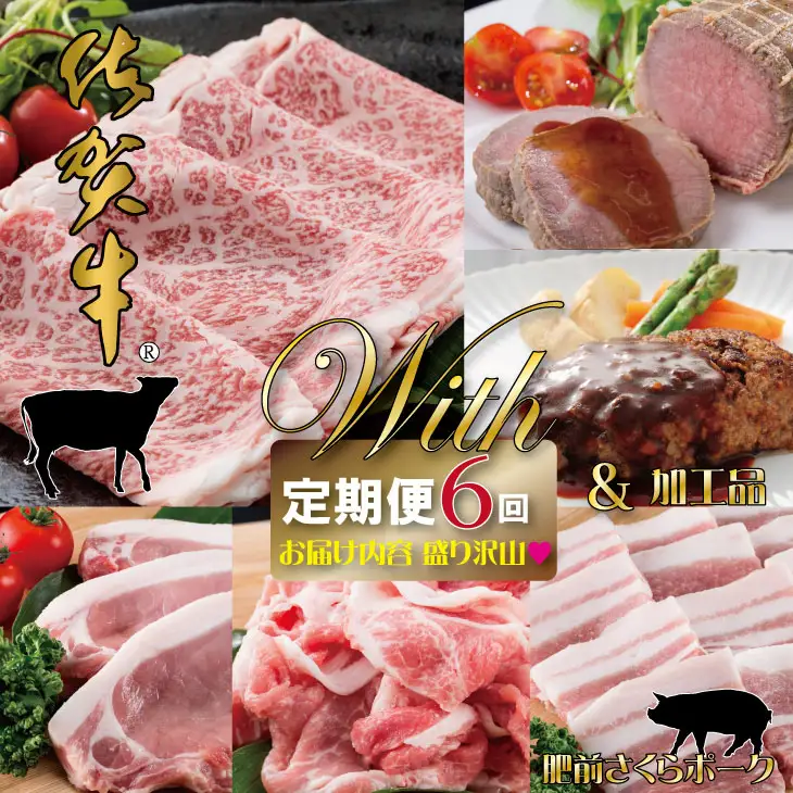 【定期便】 (年6回/奇数月お届け) 佐賀牛with肥前さくらポーク お肉の定期便 奇数月 Q250-001