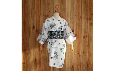 帯 （patipati） 子ども甚平用 角帯 麻の葉ブルー おび 和装 和服 小物