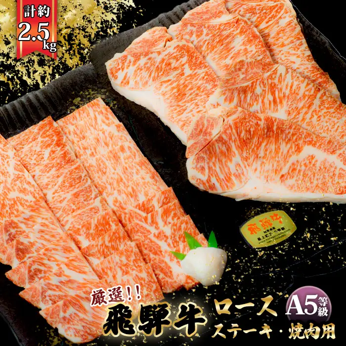 店主こだわり雌牛 飛騨牛A5等級　ステーキ＆焼き肉用計約2.5kg [No.117]