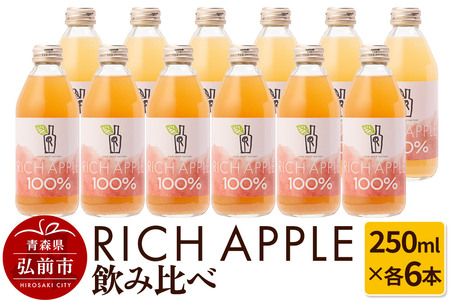 りんごジュース RICH APPLE 飲み比べ 12本セット（250ml×12本）