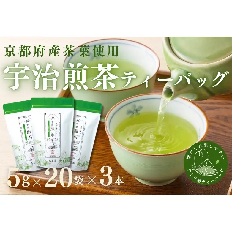 宇治・煎茶ティーバッグ 5g×20個×3袋　〈お茶 茶 煎茶 緑茶 かぶせ茶 飲料 ティーバッグ 煎茶ティーバッグ ティーパック 宇治茶 日本茶 加工食品〉 宇治煎茶ティーバッグ 