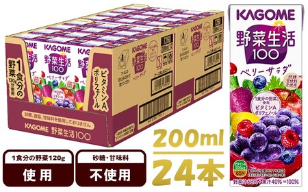 カゴメ 野菜生活100 ベリーサラダ 200ml 24本 野菜ジュース 果実ミックスジュース 紙パック