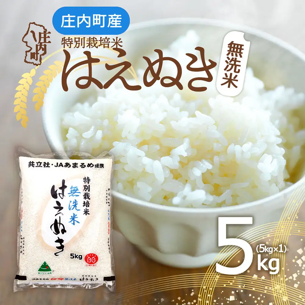 庄内町産 特別栽培米 はえぬき 無洗米 5kg 令和7年産 2025年産 余目産 余目町農協 あまるめ ブランド米 米 国産 単一原料米 山形 庄内平野 コシヒカリの原点、亀の尾発祥の地 庄内
