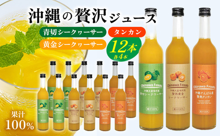 沖縄の贅沢ジュース 12本 （青切シークヮサー・黄金シークヮサー・タンカン 各4本）KS1008 