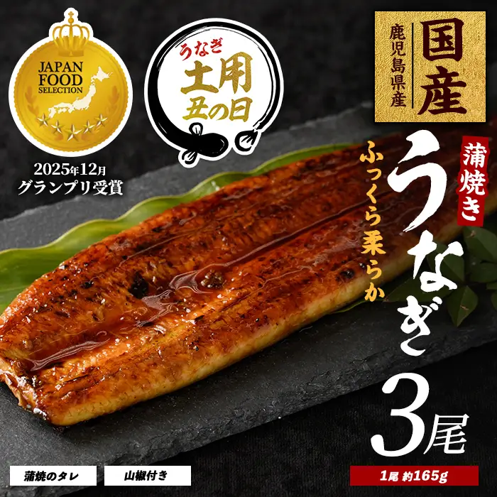 【丑の日に合わせてお届け！】鹿児島県産うなぎ蒲焼じっくり焼き約165g×3尾(大新/IB021-004u) うなぎ