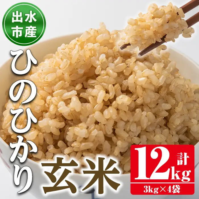 鹿児島県 出水市産 ひのひかり 玄米 (計12kg・3kg×4袋) お米 ごはん ご飯 【田上商店】 i503