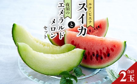 フルーツセット 計2玉 フルーツ エメラルドメロン ルナ・ピエナスイカ yu-0071