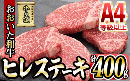 おおいた和牛 ヒレステーキ(計400g ・ヒレステーキ100g×4枚、ステーキソース×4袋) 国産 牛肉 肉 霜降り A4 ヒレ ステーキ 和牛 ブランド牛 冷凍 大分県 佐伯市 ふるさと納税 【DH164】【ネクサ】