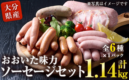 おおいた 味力 ソーセージセット(合計1.14kg・全6種)ウィンナー ベーコン 国産 冷凍 豚肉 鳥肉 とり肉 詰め合わせ 惣菜 おかず お弁当 九州産 粗挽き あらびき 大分県 佐伯市【DP68】【まるひで】