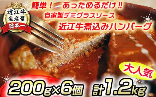 【PRキャンペーン対象】ハンバーグ 近江牛 煮込み 自家製 デミグラスソース 1.2kg (200g×6個) ブランド 牛肉 黒毛和牛 【 近江牛 】 DI01W