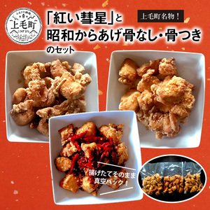 【からあげ聖林】紅い彗星（400g）と昭和からあげ骨なし（胸肉400g）骨つき（400g）のセット_KH3902