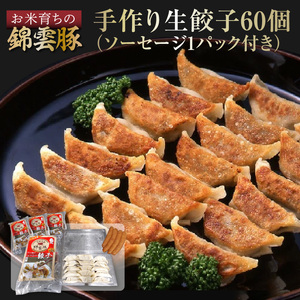 【ブランド豚肉】お米育ちの錦雲豚　手作り生餃子60個（ソーセージ1パック付き）_FN0702
