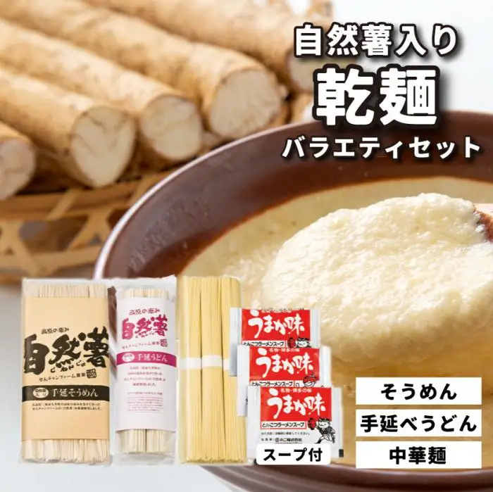 コシがあって美味♪手延べ乾麺の自然薯入り乾麺バラエティセット（小）　029007