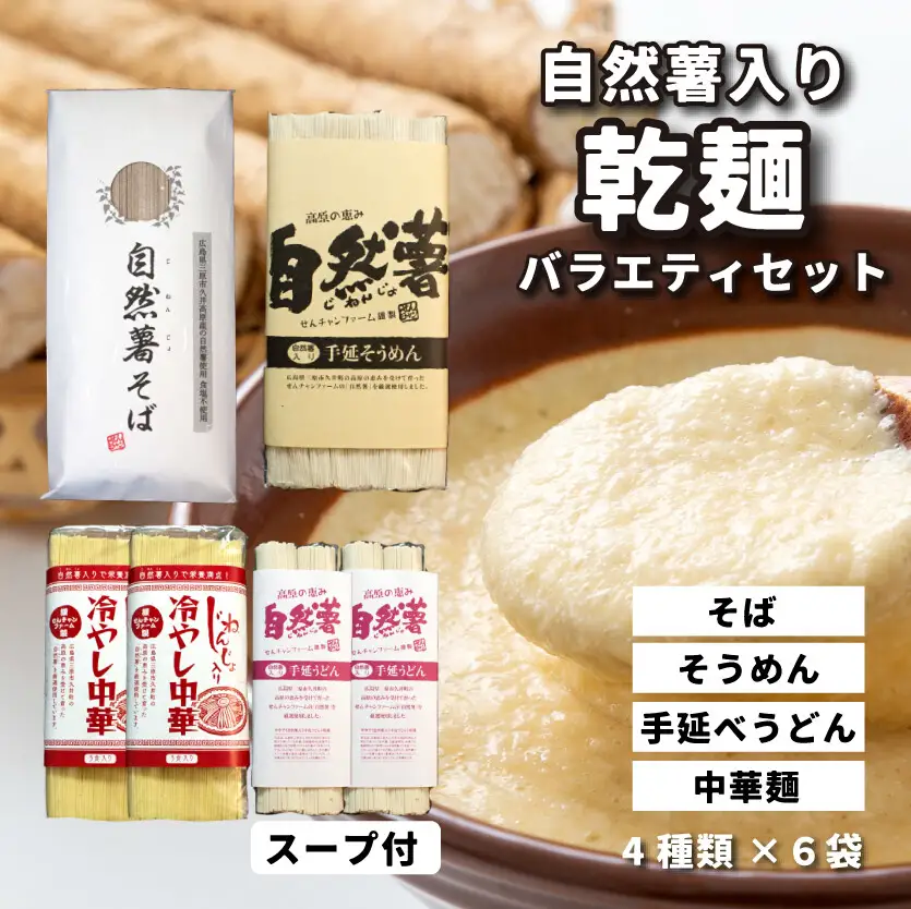 コシがあって美味♪手延べ乾麺の自然薯入り乾麺バラエティセット（全種類入り）　029008