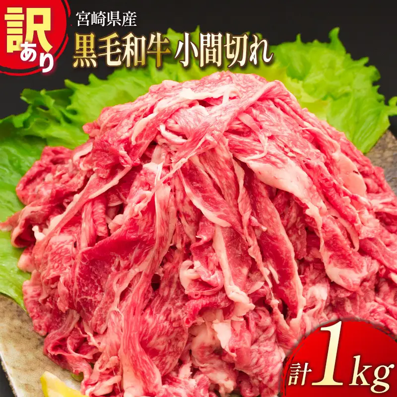 「訳あり」宮崎県産 黒毛和牛小間切れ 1kg【B499】