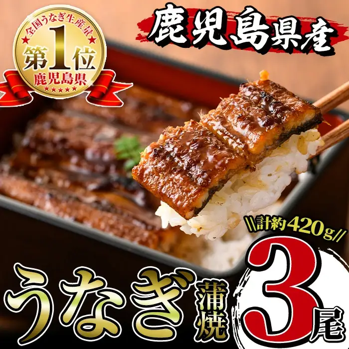 i506 鹿児島県産うなぎ蒲焼3尾セット(約140g×3・計約420g) うなぎ 鰻 ウナギ 3尾 蒲焼き 国産 鹿児島県産 焼きたて 生産量日本一 真空パック おかず 晩御飯 特別な日 土用の丑の日【薩摩川内鰻】