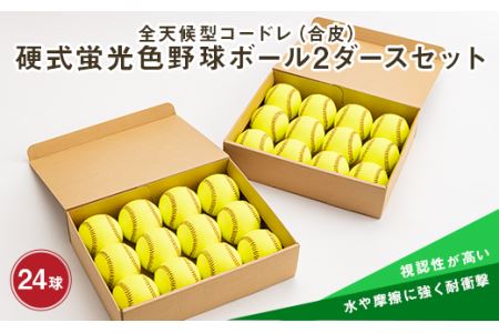 全天候型コードレ（合皮）硬式蛍光色野球ボール2ダースセット F3S-0836