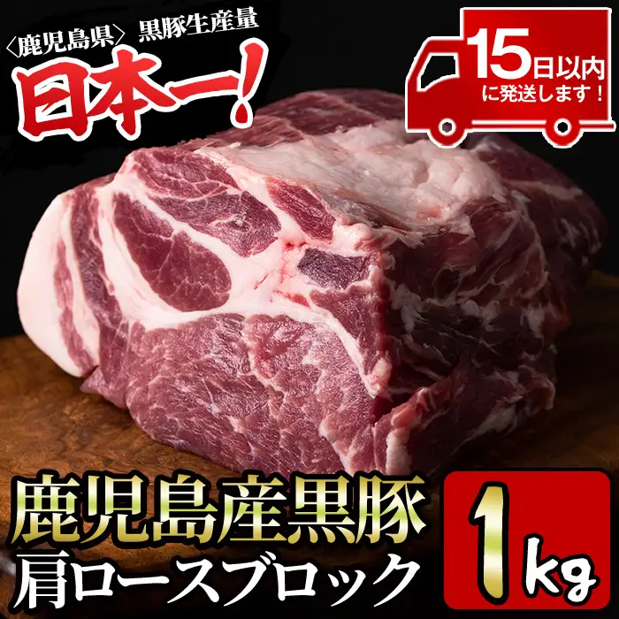 鹿児島産黒豚 肩ロースブロック 計1kg（ブロック1kg×1本）【財宝】_y319-v02