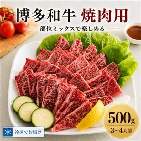 【博多和牛】焼肉用　(合計500g)_赤身 バラ 肩ロース ウデ モモ 国産牛 お肉 牛肉 焼肉 冷凍 送料無料 黒毛和牛 国産 九州産 福岡県産 産直 産地直送_【配送不可地域：離島】【1232081】