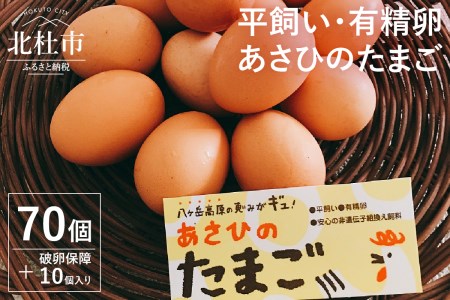 平飼い・有精卵　あさひのたまご　70個+破卵保障10個入り [h001]