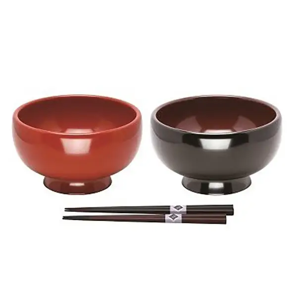 川連漆器 夫婦稲庭うどん椀 箸付き【(株)阿部健吉商店】[D5301]