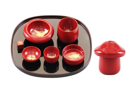 川連漆器 きのこ酒杯・トレーセット 漆器 漆器 【丸利漆工所】[Q9-5702]