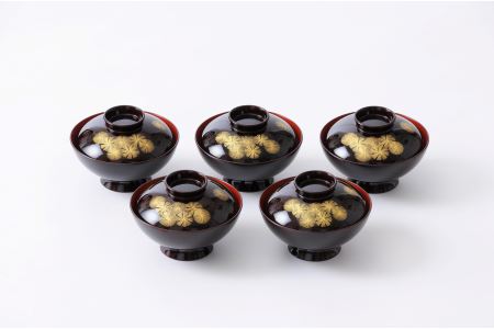川連漆器 吸物椀 溜内朱 唐松 5客 漆器 漆器 【山田漆器店】[F5605]
