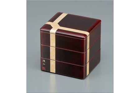 川連漆器 三段重箱 6.5分溜内朱 漆器 漆器 【山田漆器店】[F5604]