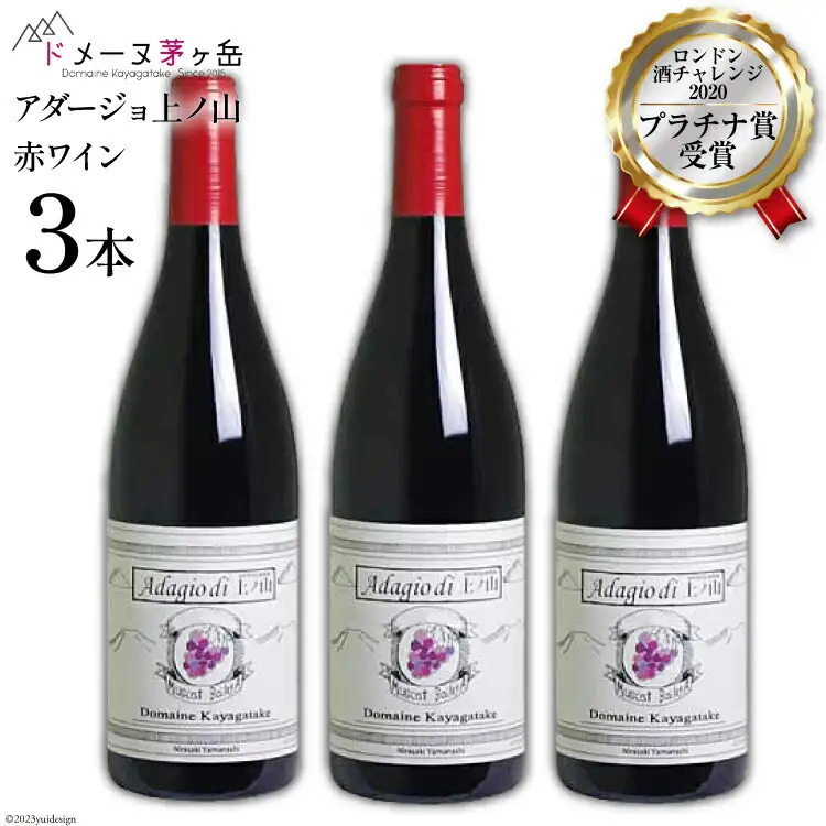 赤ワイン「アダージョ上ノ山」 750ml×3本｜日本ワイン フラネオール 10倍 [ドメーヌ茅ヶ岳 山梨県 韮崎市  20743377]