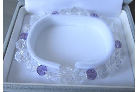 水晶連摺り切子紫水晶仕立ブレスレット　[山梨 水晶 ブレスレット 紫]
