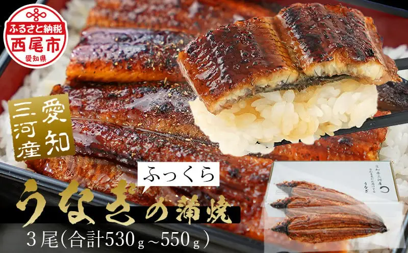 三河産うなぎ特大サイズ蒲焼×3尾(530g～550g)国産 三河産 うなぎ蒲焼×3尾（530g～550g）鰻 ウナギ 国産うなぎ 本格 鰻 蒲焼き 愛知県 西尾市 愛知養魚 海鮮 惣菜 丑の日 土用の丑の日 ・A087-25