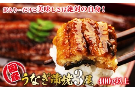 【訳あり】山梨県産富士山脈の地下水うなぎの蒲焼　3尾400g以上+100g肝煮セット 138-004　
