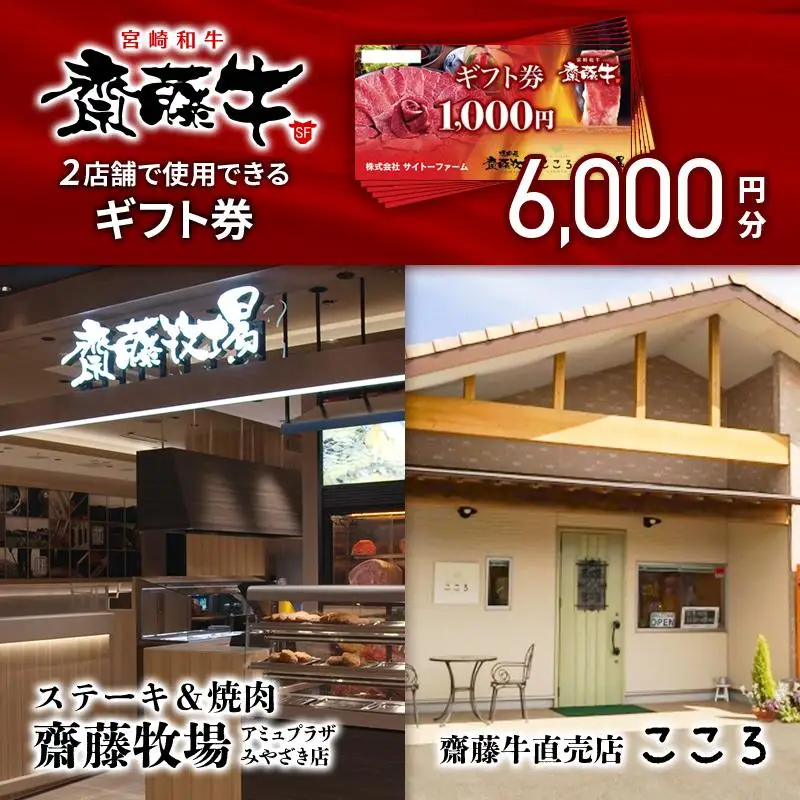 サイトーファームギフト券 6000円分（1000円×6枚）「宮崎和牛 齋藤牛」＜5-3a＞