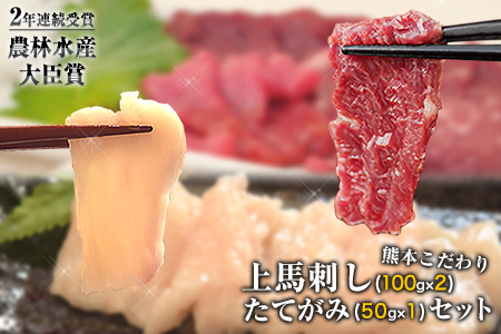 馬刺し 上赤身 ブロック 国産 熊本肥育 冷凍 生食用 たれ付き(100g×2)＋たてがみセット(50g×1) 肉 期間限定 絶品 牛肉よりヘルシー 馬肉 予約 平成27年28年 農林水産大臣賞受賞 熊本県長洲町《90日以内に出荷予定(土日祝除く)》